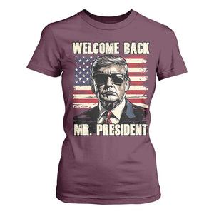 Trump Won 2024 T Shirt For Women Welcome Back Mr President 47 Victory American Flag TS02 Maroon Print Your Wear