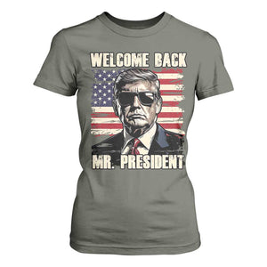 Trump Won 2024 T Shirt For Women Welcome Back Mr President 47 Victory American Flag TS02 Military Green Print Your Wear