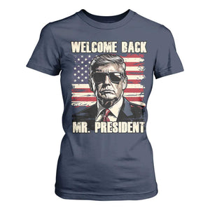 Trump Won 2024 T Shirt For Women Welcome Back Mr President 47 Victory American Flag TS02 Navy Print Your Wear