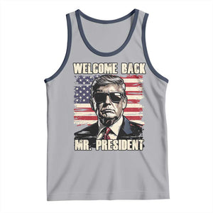 Trump Won 2024 Tank Top Welcome Back Mr President 47 Victory American Flag TS02 Athletic Heather Navy Print Your Wear