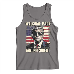 Trump Won 2024 Tank Top Welcome Back Mr President 47 Victory American Flag TS02 Deep Heather Print Your Wear