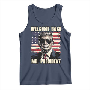 Trump Won 2024 Tank Top Welcome Back Mr President 47 Victory American Flag TS02 Navy Print Your Wear