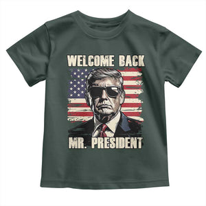 Trump Won 2024 Toddler T Shirt Welcome Back Mr President 47 Victory American Flag TS02 Dark Forest Green Print Your Wear