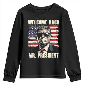 Trump Won 2024 Youth Sweatshirt Welcome Back Mr President 47 Victory American Flag TS02 Black Print Your Wear