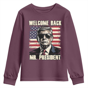 Trump Won 2024 Youth Sweatshirt Welcome Back Mr President 47 Victory American Flag TS02 Maroon Print Your Wear