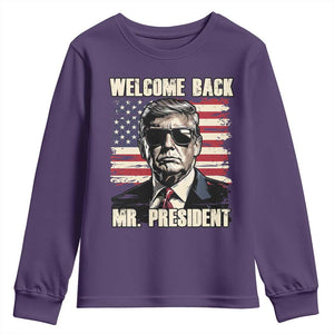 Trump Won 2024 Youth Sweatshirt Welcome Back Mr President 47 Victory American Flag TS02 Purple Print Your Wear