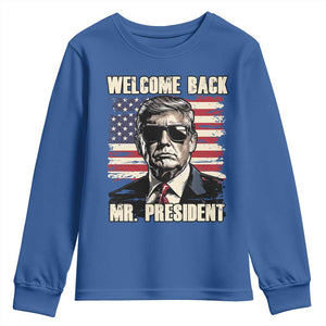 Trump Won 2024 Youth Sweatshirt Welcome Back Mr President 47 Victory American Flag TS02 Royal Blue Print Your Wear