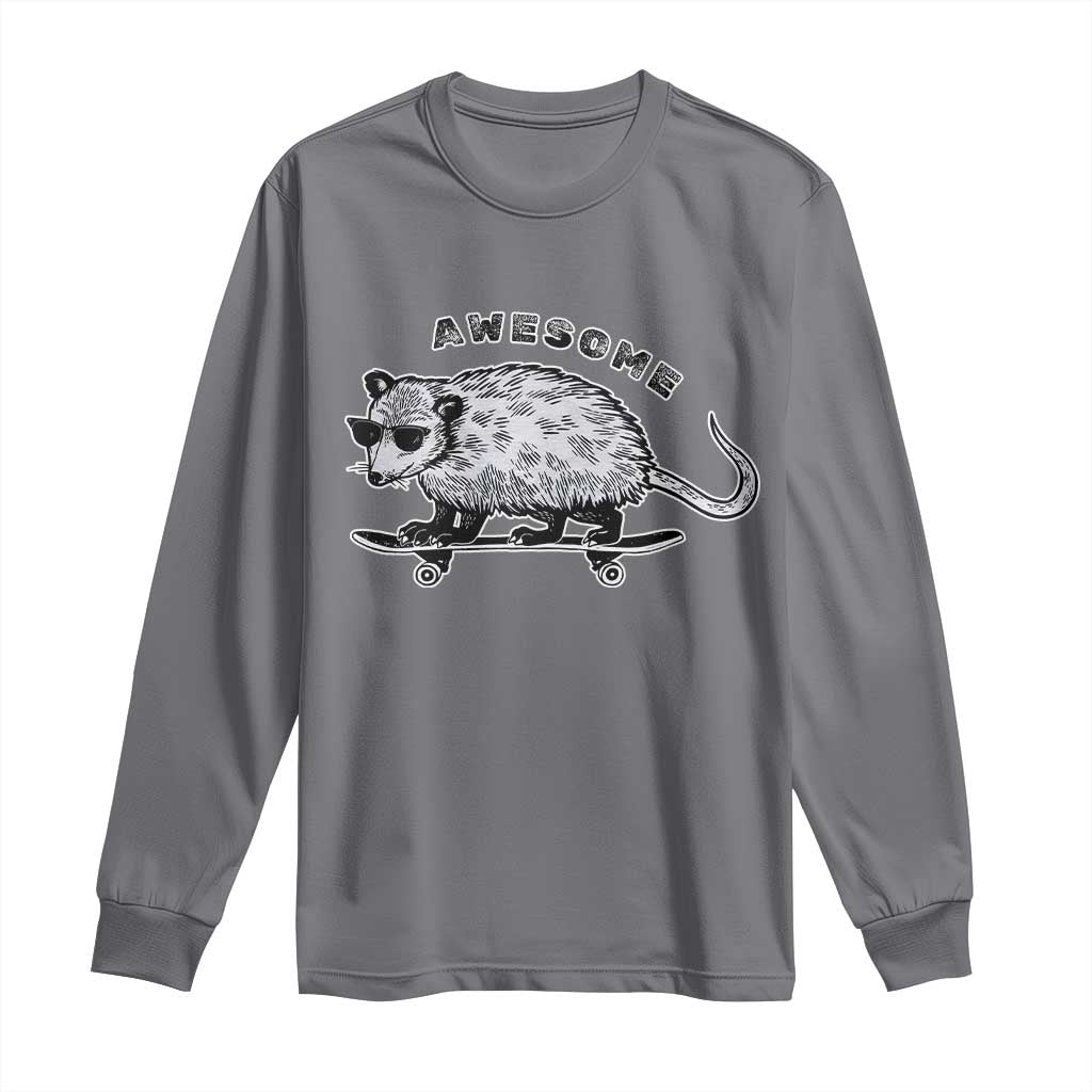 Funny Opossum Meme Long Sleeve Shirt Awesome Possum Cool 90s Retro Vintage Animal Lover TS02 Charcoal Print Your Wear