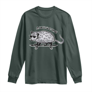 Funny Opossum Meme Long Sleeve Shirt Awesome Possum Cool 90s Retro Vintage Animal Lover TS02 Dark Forest Green Print Your Wear