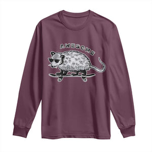 Funny Opossum Meme Long Sleeve Shirt Awesome Possum Cool 90s Retro Vintage Animal Lover TS02 Maroon Print Your Wear