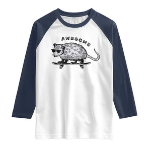 Funny Opossum Meme Raglan Shirt Awesome Possum Cool 90s Retro Vintage Animal Lover TS02 White Navy Print Your Wear