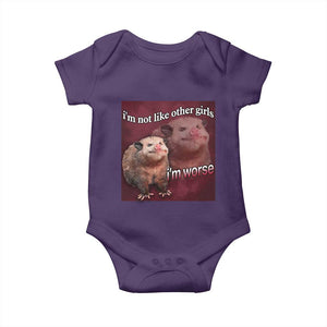 Funny Opossum Meme Baby Onesie Im Not Like Other Girls I'm Worse Possum Sarcasm Humor TS02 Purple Print Your Wear