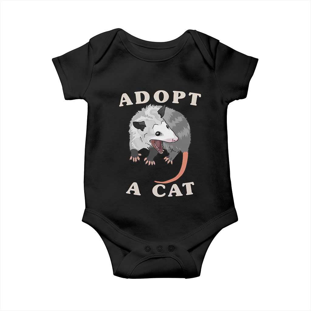 Funny Opossum Meme Baby Onesie Adopt A Cat Possum Team Trash Vibes TS02 Black Print Your Wear