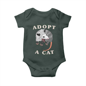 Funny Opossum Meme Baby Onesie Adopt A Cat Possum Team Trash Vibes TS02 Dark Forest Green Print Your Wear