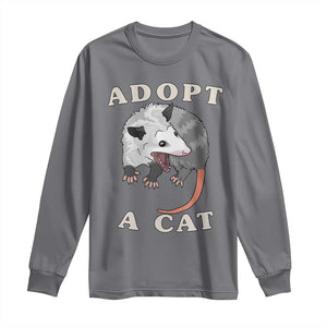 Funny Opossum Meme Long Sleeve Shirt Adopt A Cat Possum Team Trash Vibes TS02 Charcoal Print Your Wear