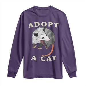 Funny Opossum Meme Long Sleeve Shirt Adopt A Cat Possum Team Trash Vibes TS02 Purple Print Your Wear