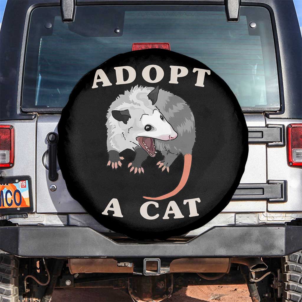 Funny Opossum Meme Spare Tire Cover Adopt A Cat Possum Team Trash Vibes TS02 No hole Black Print Your Wear