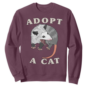 Funny Opossum Meme Sweatshirt Adopt A Cat Possum Team Trash Vibes TS02 Maroon Print Your Wear