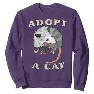 Funny Opossum Meme Sweatshirt Adopt A Cat Possum Team Trash Vibes TS02 Purple Print Your Wear