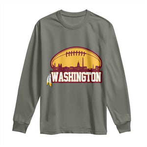 Washington Long Sleeve Shirt Football Native American Feather TS02 Military Green Print Your Wear