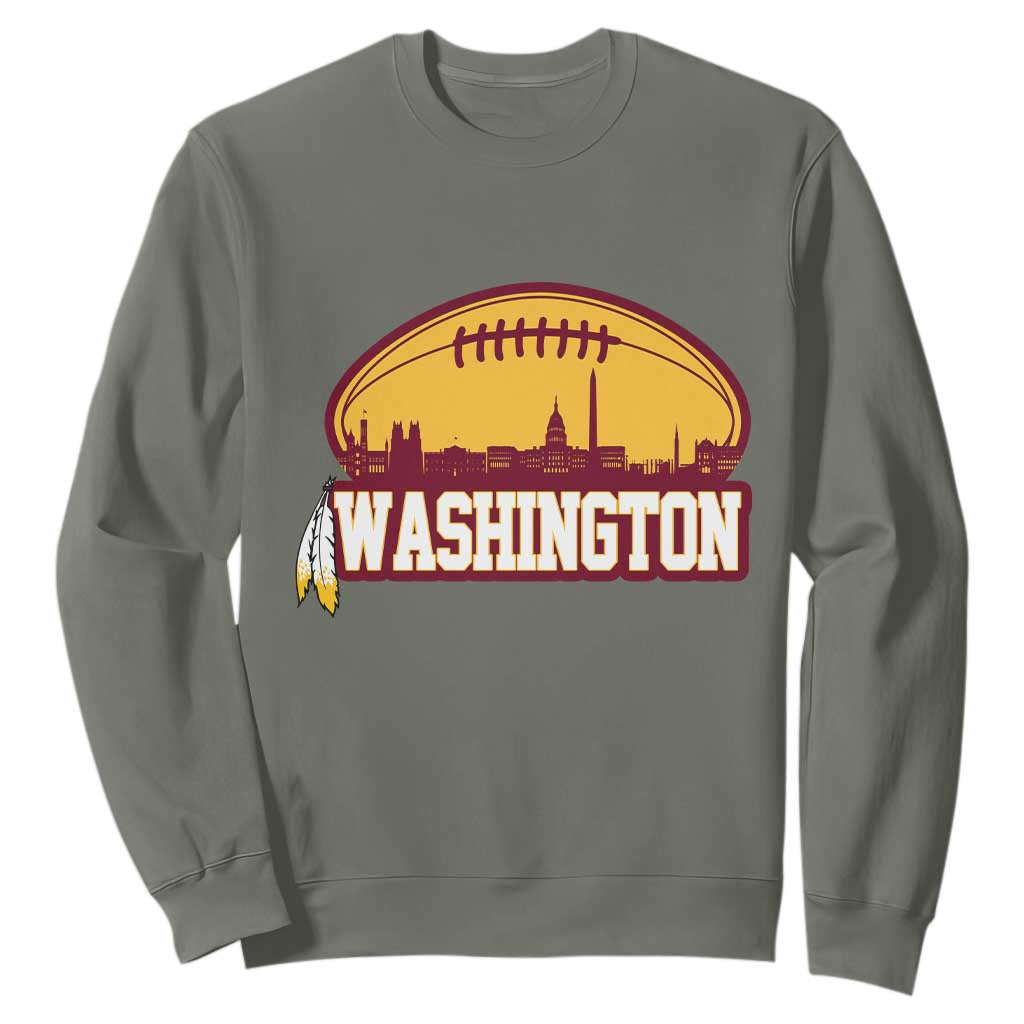 Washington Skyline Native American Feather Pride Sweatshirt Football Sports Fan TS02 Military Green Print Your Wear