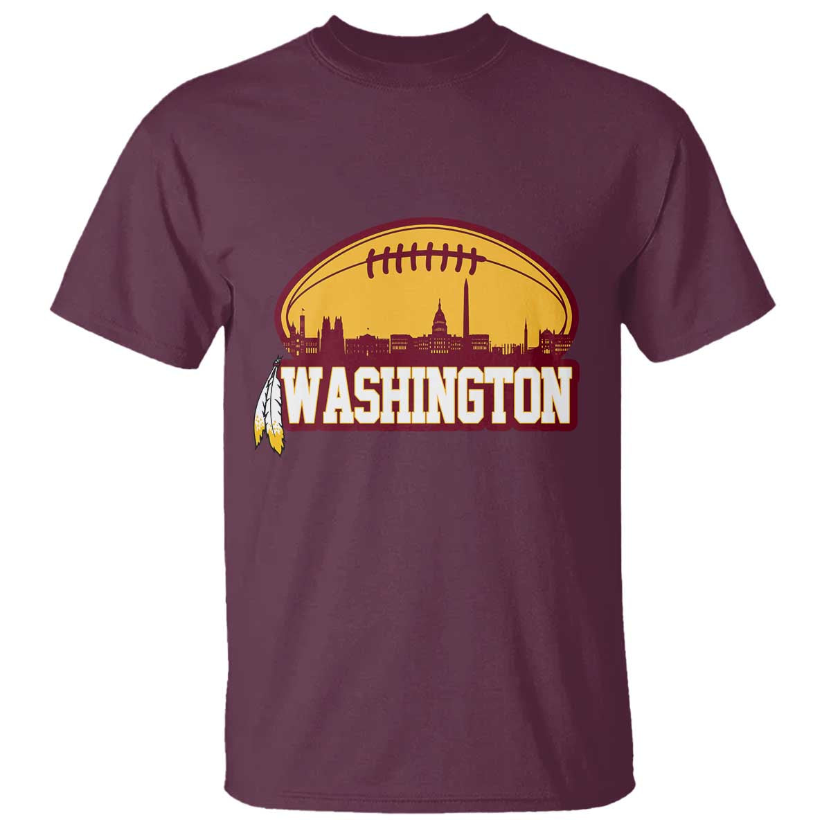Washington Skyline Native American Feather Pride T Shirt Football Sports Fan TS02 Maroon Print Your Wear