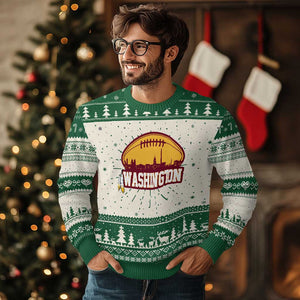 Washington Skyline Native American Feather Pride Knit Sweatshirt Football Sports Fan TS02 Green Print Your Wear