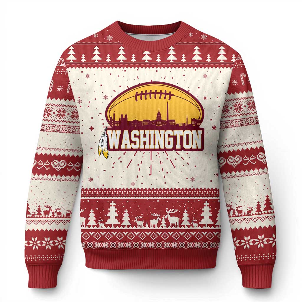 Washington Skyline Native American Feather Pride Knit Sweatshirt Football Sports Fan TS02 Red Print Your Wear