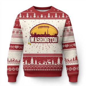Washington Skyline Native American Feather Pride Knit Sweatshirt Football Sports Fan TS02 Red Print Your Wear
