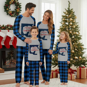 Trump America's Gulf Plaid Pajama Set North America Map TS02 Blue Plaid Print Your Wear