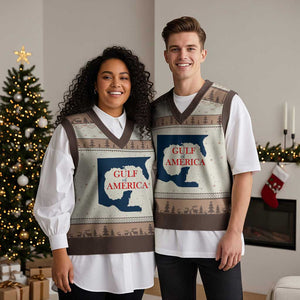 Trump America's Gulf V-Neck Knit Sweater Vest North America Map TS02 Mocha Mousse Print Your Wear
