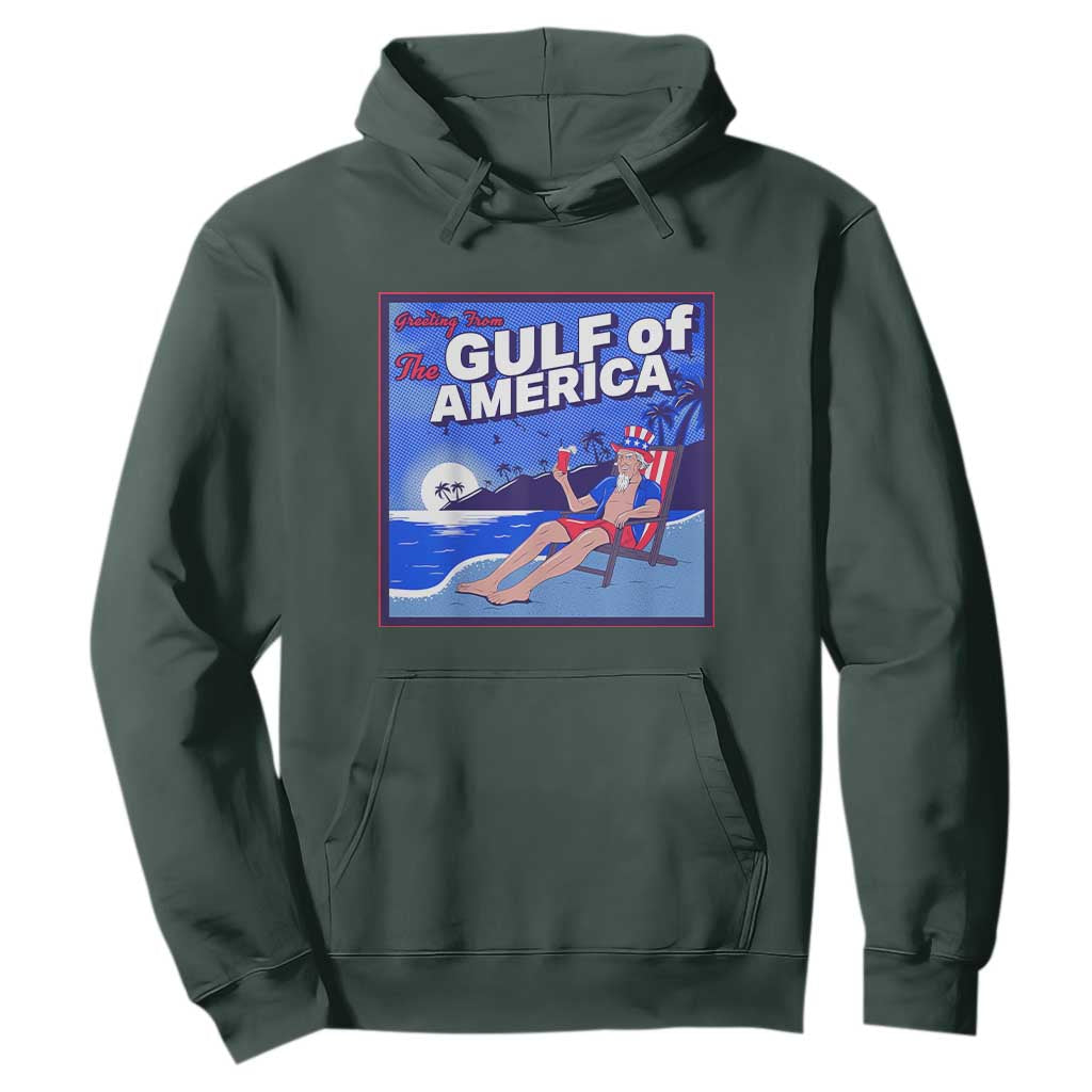 Trump America's Gulf Hoodie Greeting from the Patriot Uncle Sam TS02 Dark Forest Green Print Your Wear
