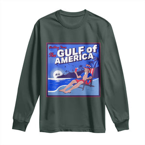 Trump America's Gulf Long Sleeve Shirt Greeting from the Patriot Uncle Sam TS02 Dark Forest Green Print Your Wear