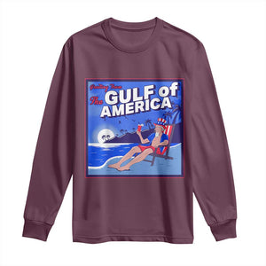 Trump America's Gulf Long Sleeve Shirt Greeting from the Patriot Uncle Sam TS02 Maroon Print Your Wear