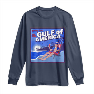 Trump America's Gulf Long Sleeve Shirt Greeting from the Patriot Uncle Sam TS02 Navy Print Your Wear