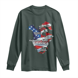 Trump America's Gulf Long Sleeve Shirt Northen America Map American Flag TS02 Dark Forest Green Print Your Wear