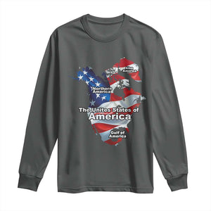 Trump America's Gulf Long Sleeve Shirt Northen America Map American Flag TS02 Dark Heather Print Your Wear