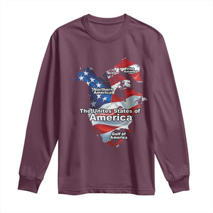 Trump America's Gulf Long Sleeve Shirt Northen America Map American Flag TS02 Maroon Print Your Wear