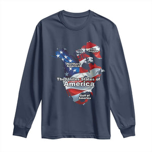 Trump America's Gulf Long Sleeve Shirt Northen America Map American Flag TS02 Navy Print Your Wear