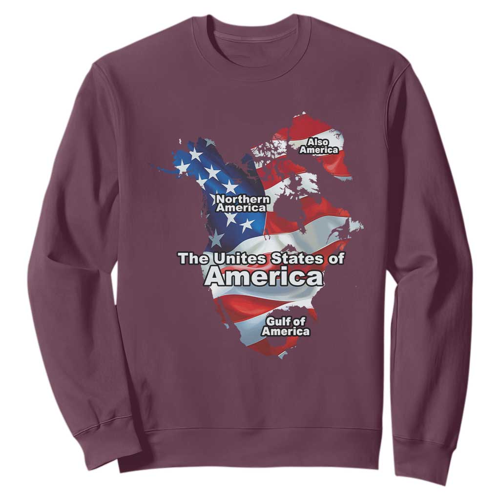 Trump America's Gulf Sweatshirt Northen America Map American Flag TS02 Maroon Print Your Wear