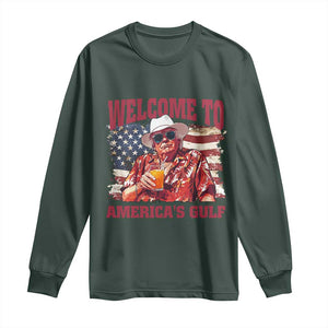 Trump Welcome To America's Gulf Long Sleeve Shirt US Flag TS02 Dark Forest Green Print Your Wear