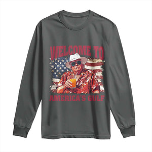 Trump Welcome To America's Gulf Long Sleeve Shirt US Flag TS02 Dark Heather Print Your Wear