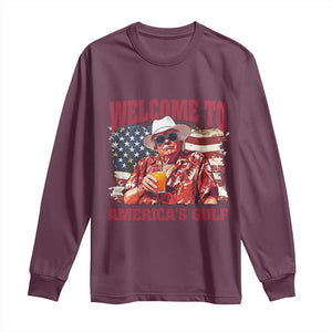 Trump Welcome To America's Gulf Long Sleeve Shirt US Flag TS02 Maroon Print Your Wear