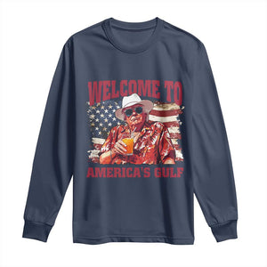 Trump Welcome To America's Gulf Long Sleeve Shirt US Flag TS02 Navy Print Your Wear