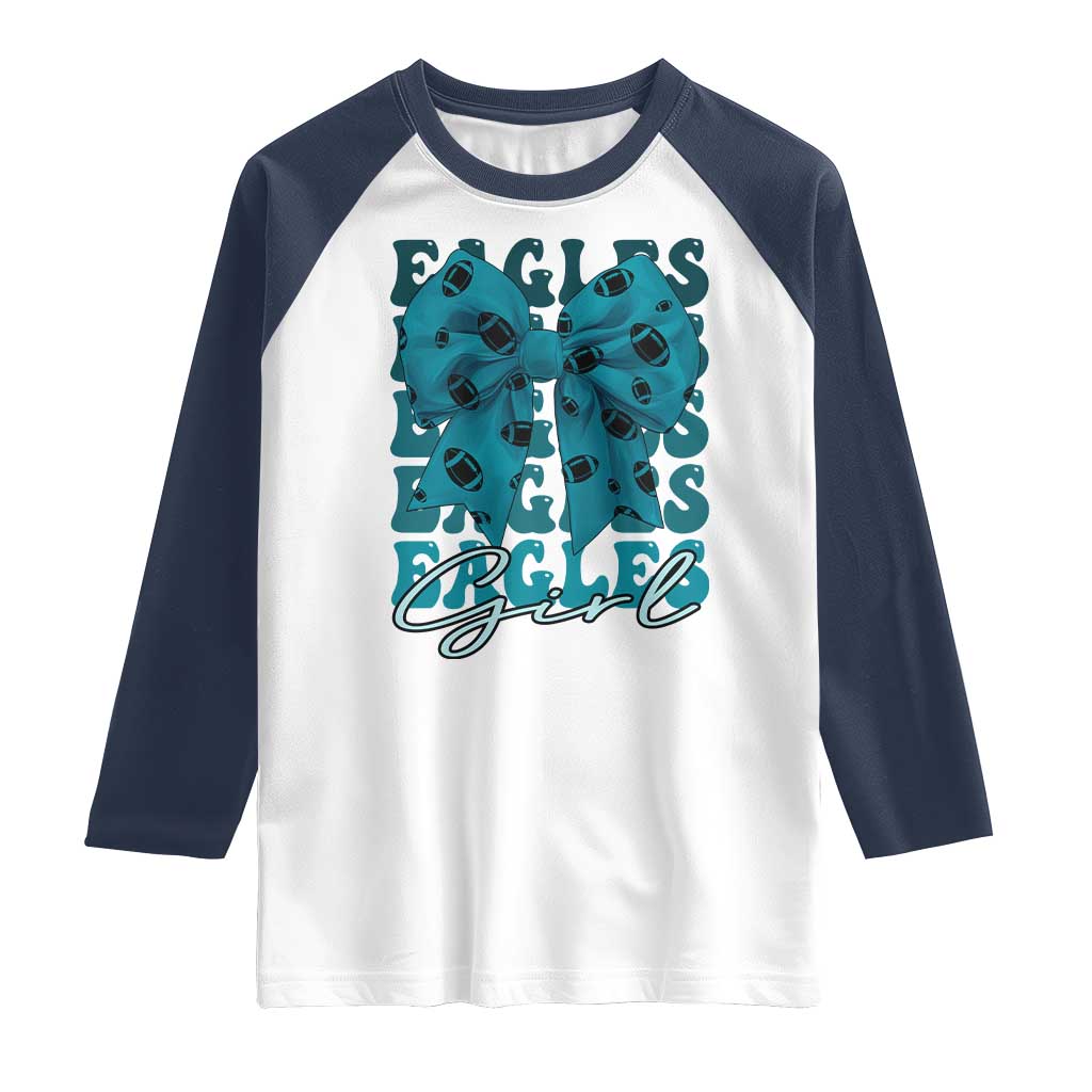 Eagle Girls Coquette Bow Retro Vintage Raglan Shirt TS02 White Navy Print Your Wear