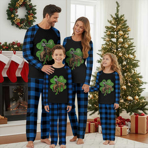 St Patrick's Day Lucky Cowboy Plaid Pajama Set Retro Vintage Clover TS02 Blue Plaid Print Your Wear