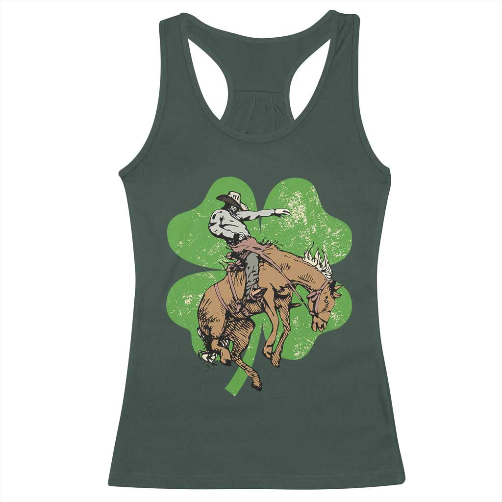 St Patrick's Day Lucky Cowboy Racerback Tank Top Retro Vintage Clover TS02 Dark Forest Green Print Your Wear
