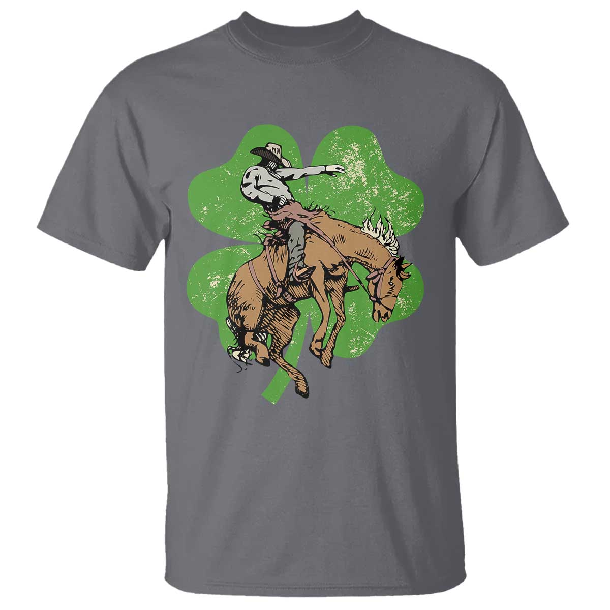 St Patrick's Day Lucky Cowboy T Shirt Retro Vintage Clover TS02 Charcoal Print Your Wear