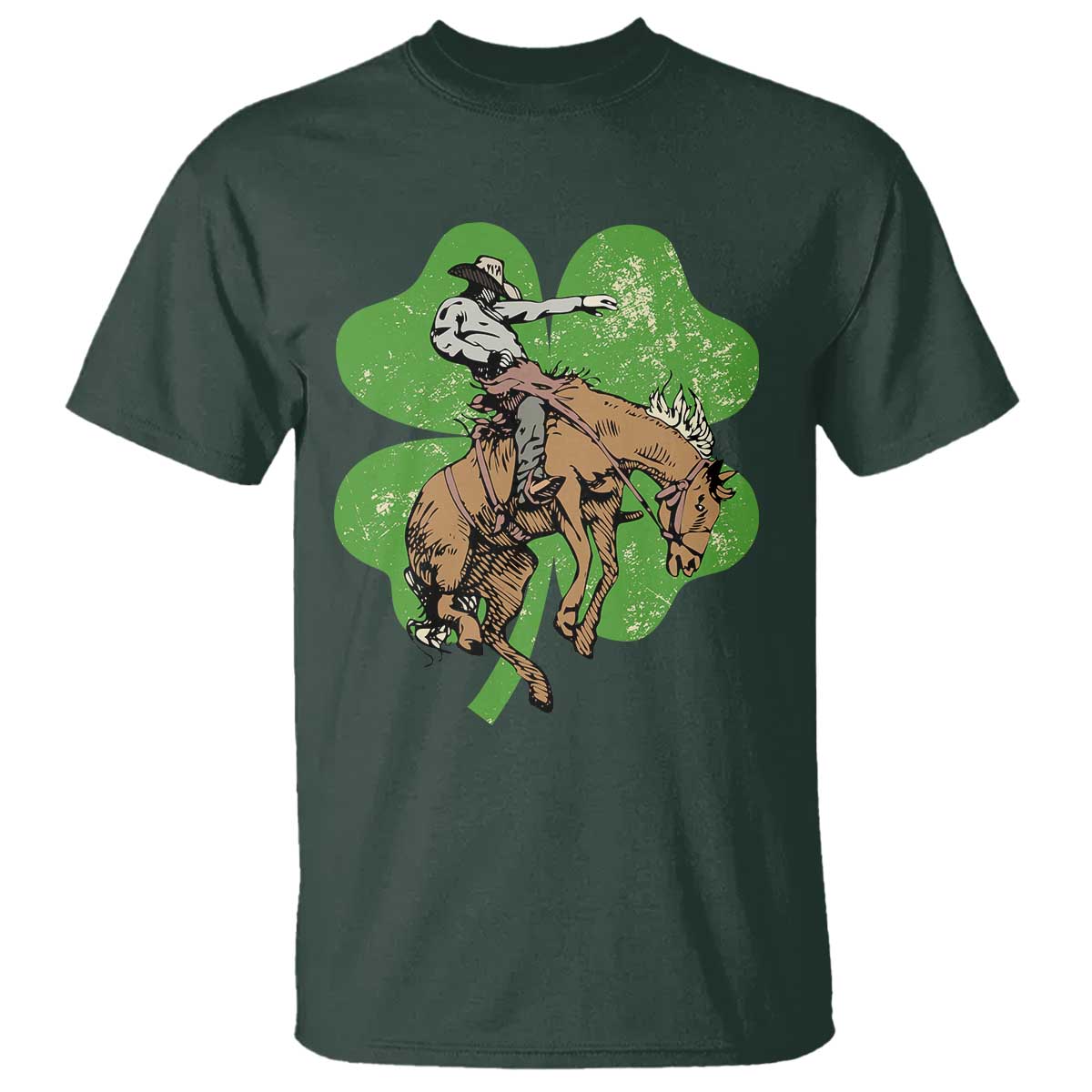 St Patrick's Day Lucky Cowboy T Shirt Retro Vintage Clover TS02 Dark Forest Green Print Your Wear