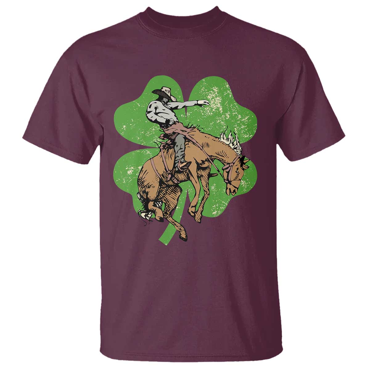 St Patrick's Day Lucky Cowboy T Shirt Retro Vintage Clover TS02 Maroon Print Your Wear